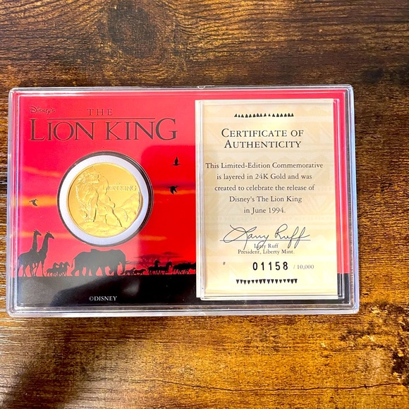 1994 LIMITED EDITION LION KING COMMEMORATIVE COIN #1,158 of 10,000 - Picture 2 of 2